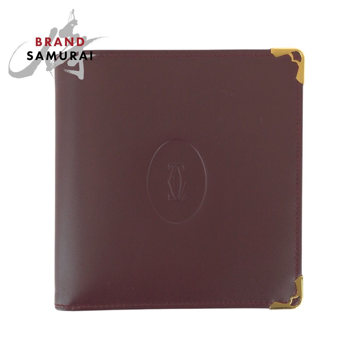美品 CARTIER カルティエ マストライン ワインレッド ボルドー ゴールド金具 レザー 折り財布 コンパクトウォレット レディース ...