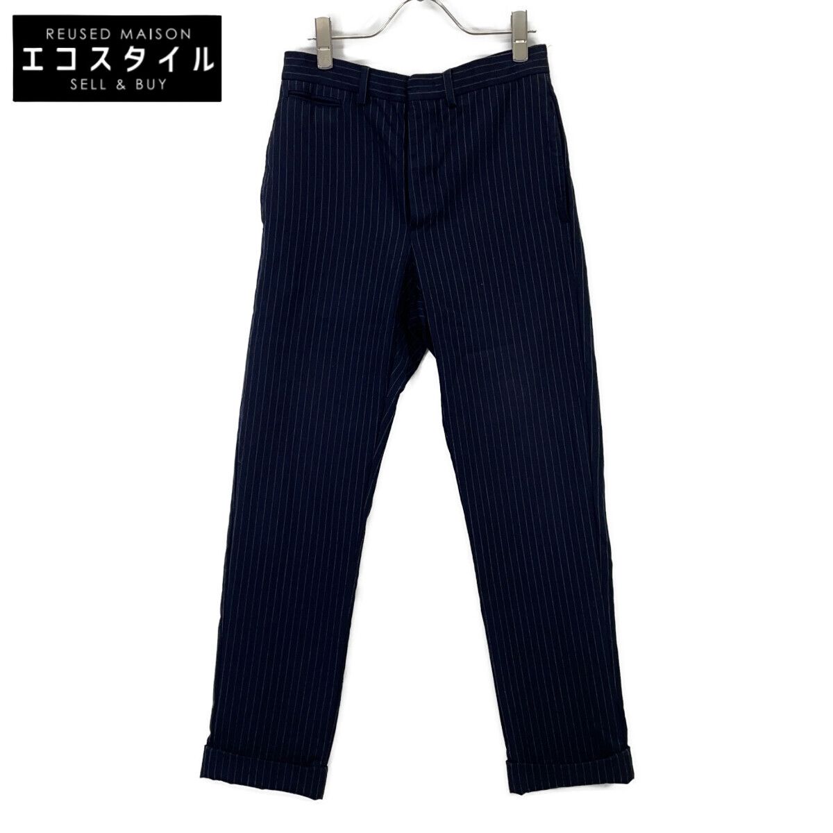 【新品未使用】DOUBLE RL ストライプ スラックス 34/32 ネイビー 新品未使用】DOUBLE RL ストライプ スラックス 34/32 ネイビー 【公式