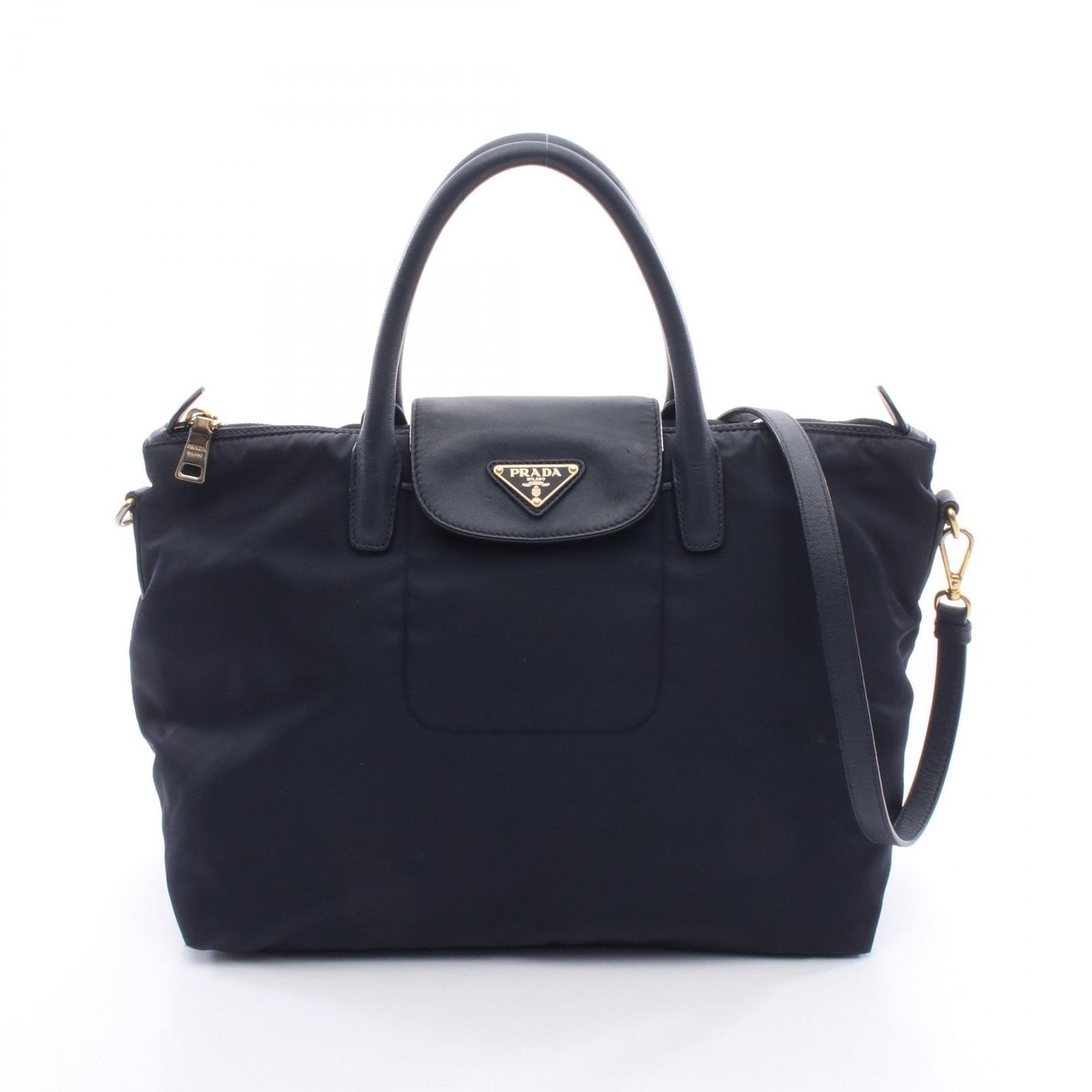プラダ PRADA ハンドバッグ 2WAY ネイビー ナイロン サフィアーノ 