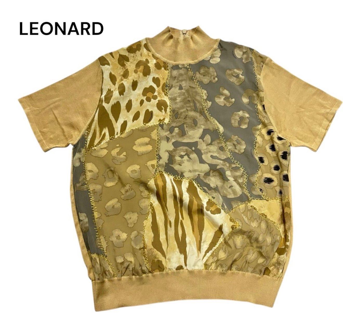 ○棚番号b1 極美品 レオナール LEONARD シルク 異素材 トップス 