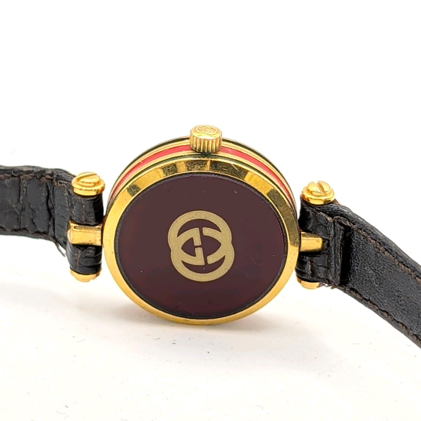 GUCCI 3000M Web Stripe Watch Ladies QZ Round Gold Y2K グッチ 時計 