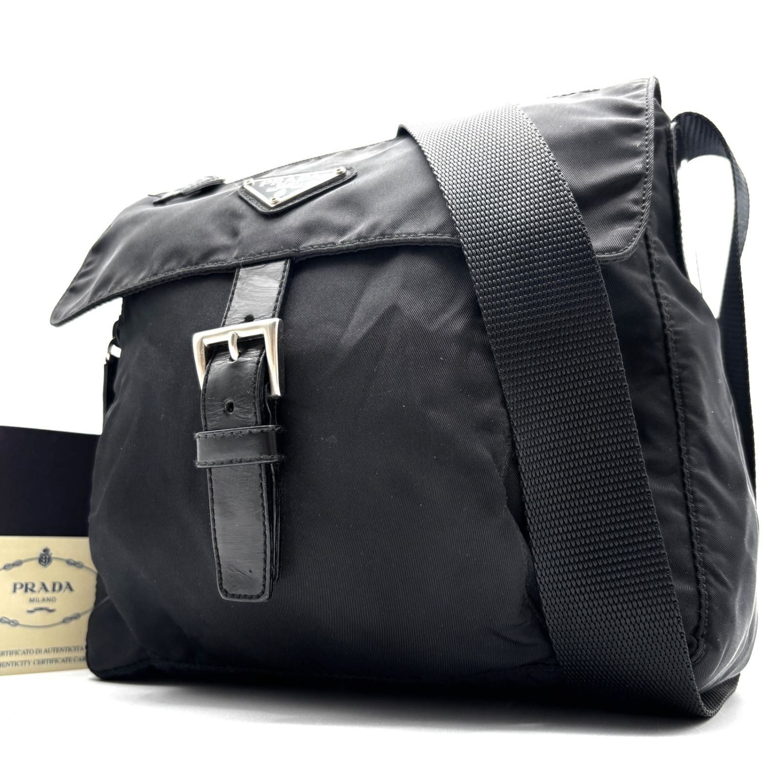 美品 PRADA プラダ ショルダーバッグ メッセンジャーバッグ フラップ 