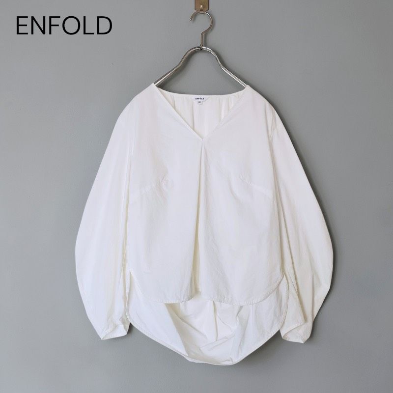 ENFOLD エンフォルド Vネック バックバルーンデザイン 長袖ブラウス 