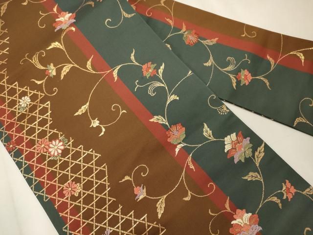 平和屋着物 九寸名古屋帯 唐織 花唐草丸文 金糸 逸品 pn1514(仕立て上がり)