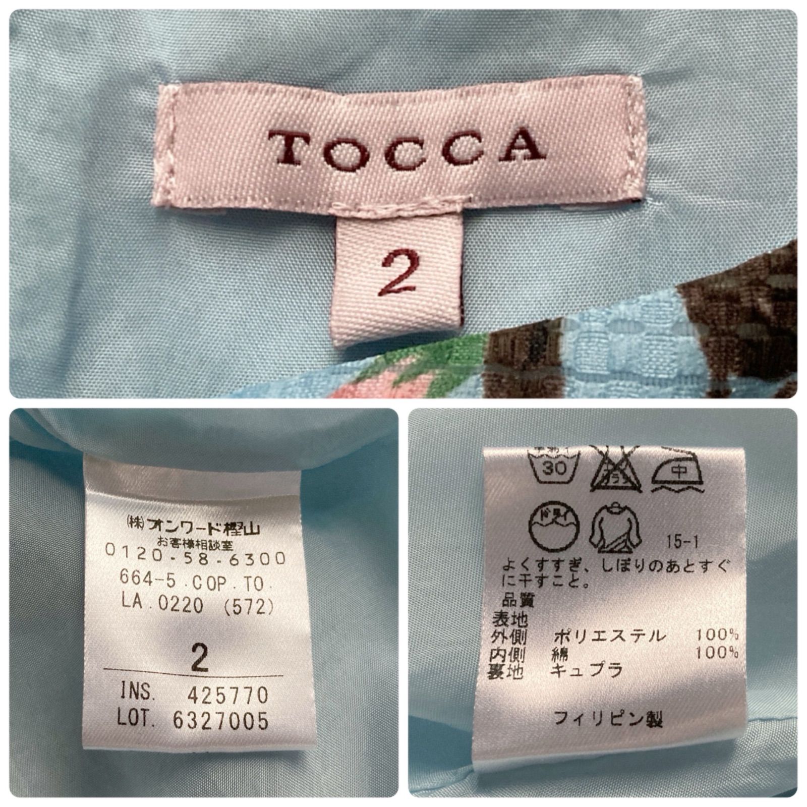 TOCCA トッカ PICTURESQUE 花柄ワンピース Aラインフレア 水色 ライト