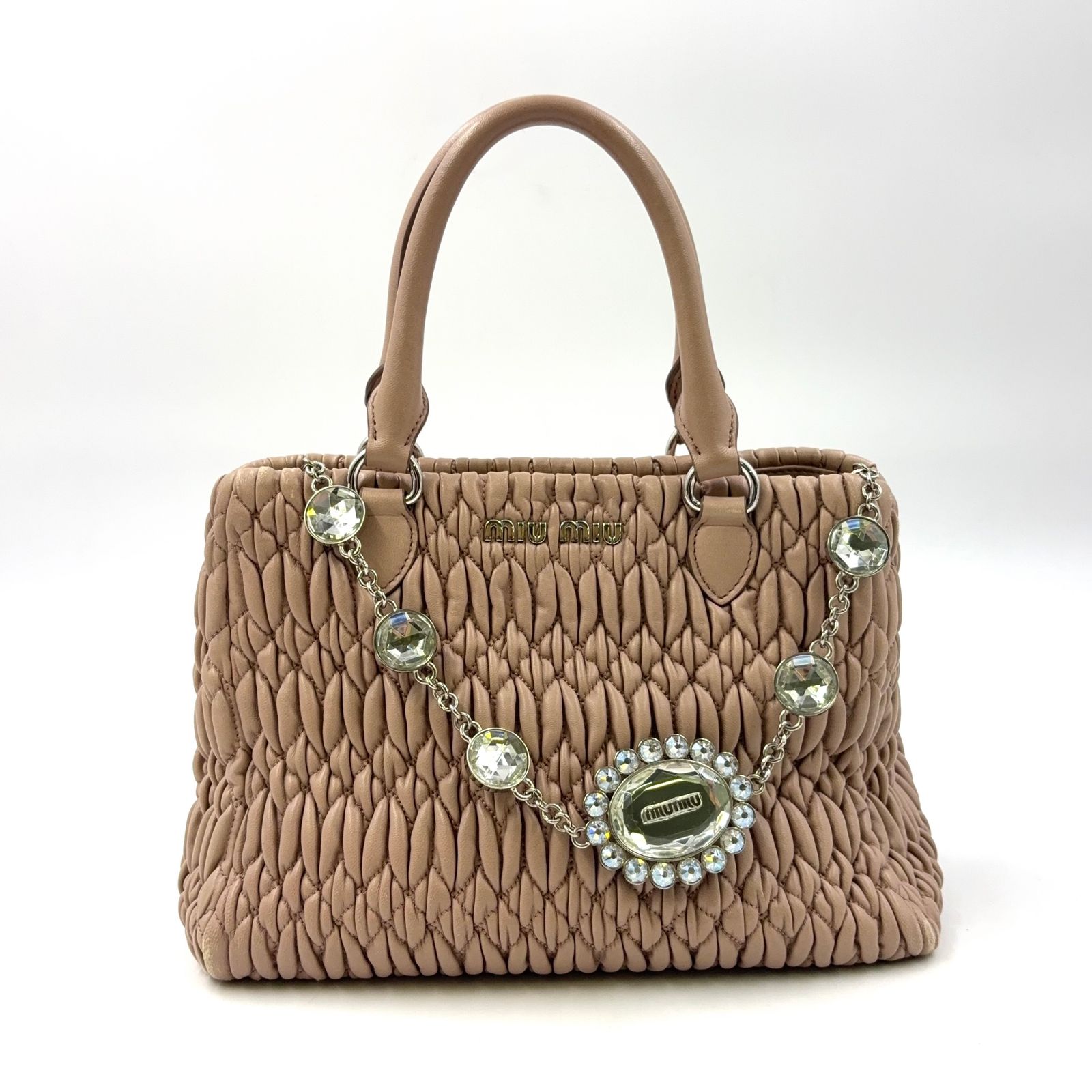 For ティファニー 埼玉発C miumiu 2way ナッパ クリスタル トートバッグ MIUMIU 2WAY