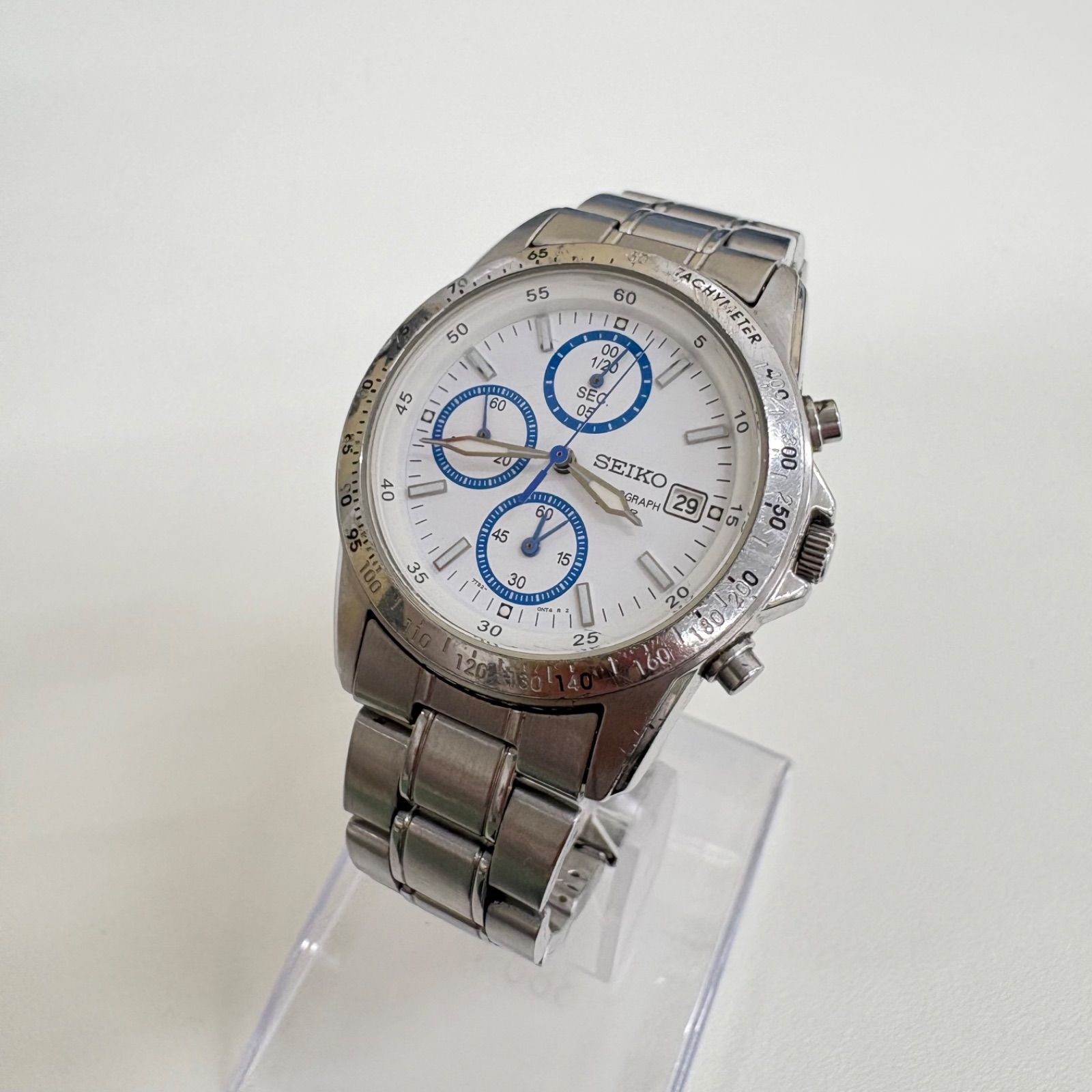 【動作確認済】 SEIKO クロノグラフ 腕時計 文字盤 ネイビー ホワイト SEIKO セイコー クロノグラフ ホワイト文字盤メンズ 腕時計 - メルカリ