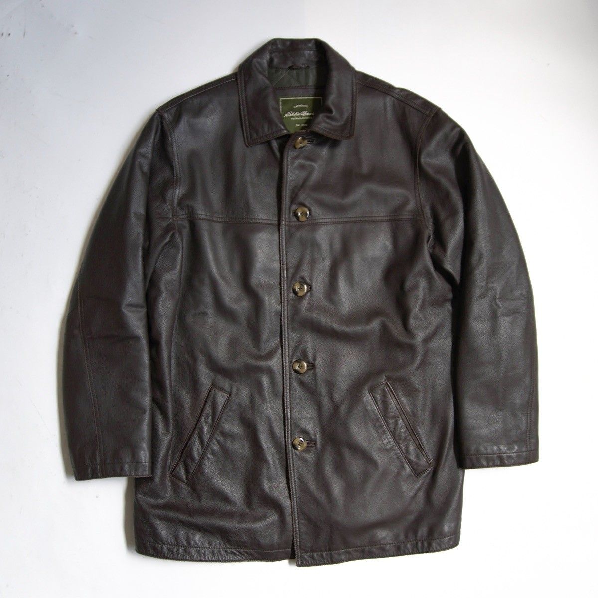 【美品】EDDIE BAUER【レザー カーコート】XL ダークブラウン エディーバウアー 26030875 美品】EDDIE BAUER【レザー カーコート】XL ダークブラウン エディー