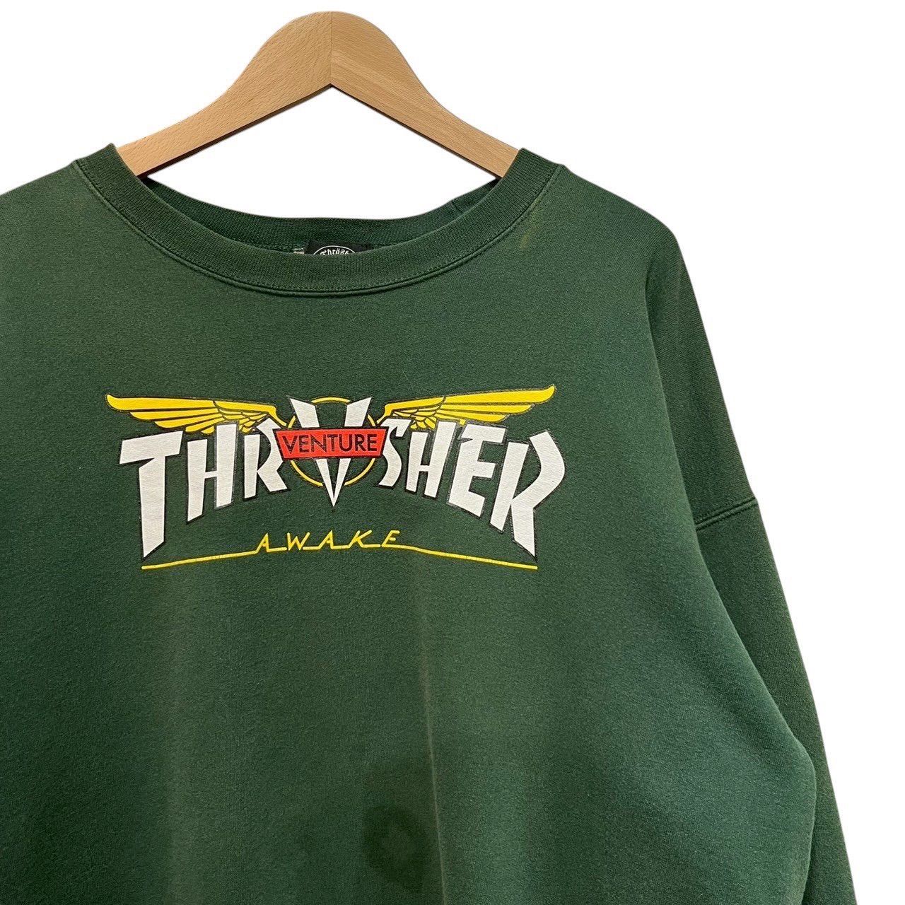00s ビンテージ THRASHER MAGAZINE ラバープリント スウェット XL位 