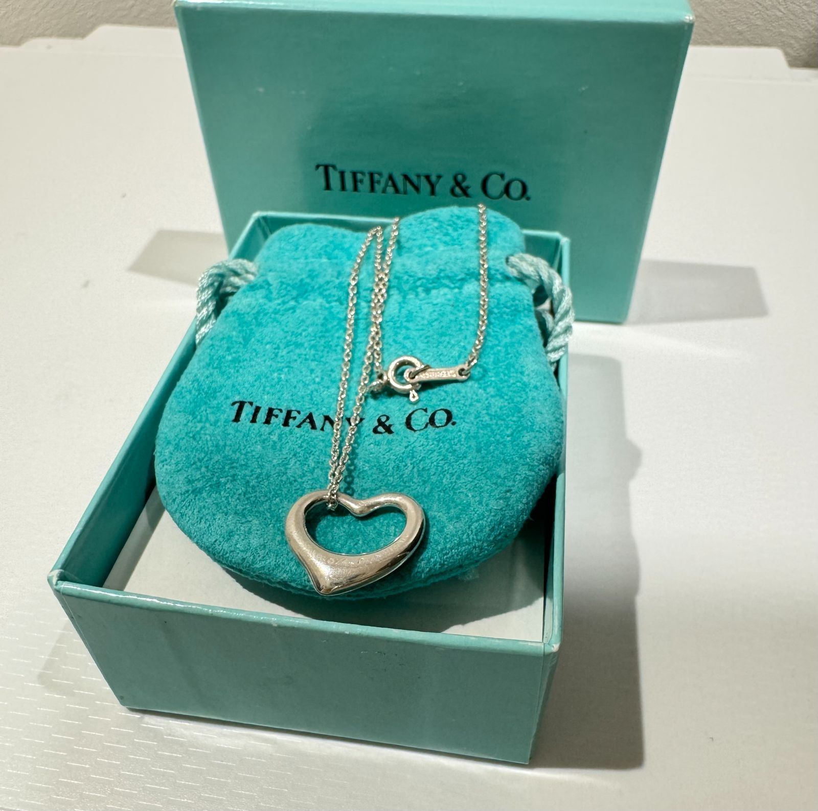 ティファニー オープンハート ネックレス SV925 Sサイズ 箱袋付 刻印薄れ Tiffany & Co. ティファニー オープンハート ネックレス SV925 Sサイズ