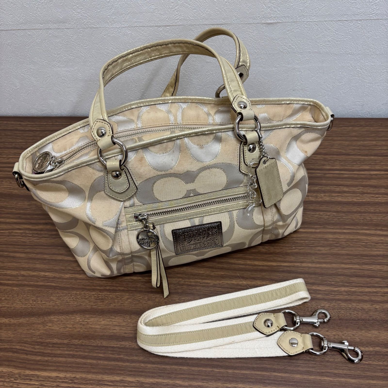 b) COACH コーチ ポピー Poppy ハンド ショルダー バッグ シグネチャー 