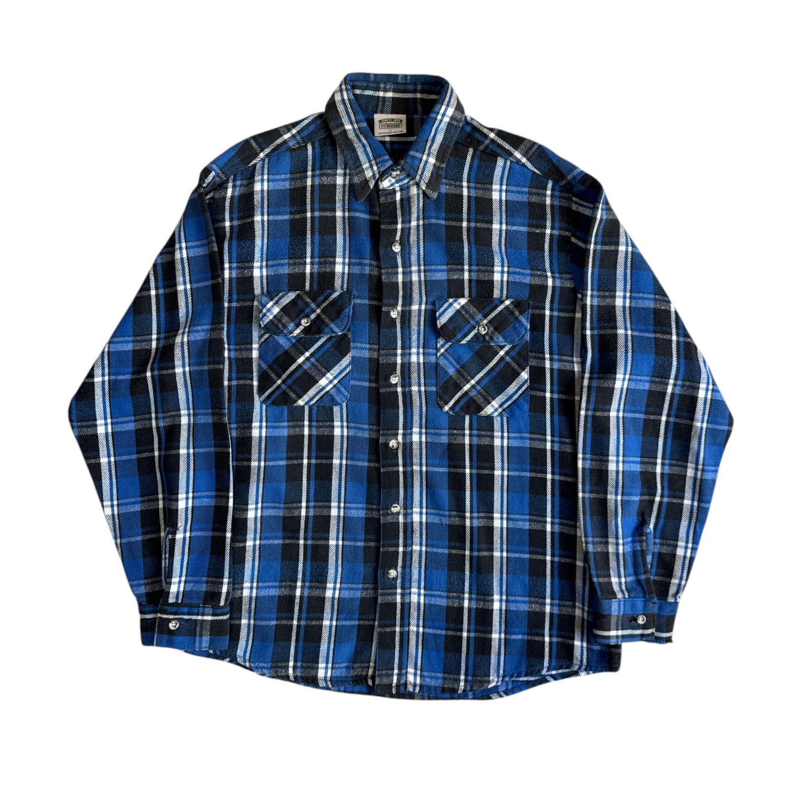 five brother 90's ネルシャツ ヘビネル チェックシャツ 好配色 90s FIVE BROTHER ヘビーネルシャツ ブルー ブラック Lサイズ 好配色