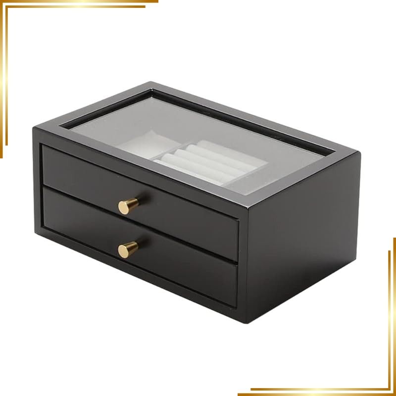 【新品】 アイモハ アクセサリー 収納 おしゃれ 木製 木 桐 ウッド ジュエリーボックス アクセサリーケース 収納ボックス 大容量 収納 ディスプレイ 上品 ネックレス ブレスレット(ブラック) FREE 0