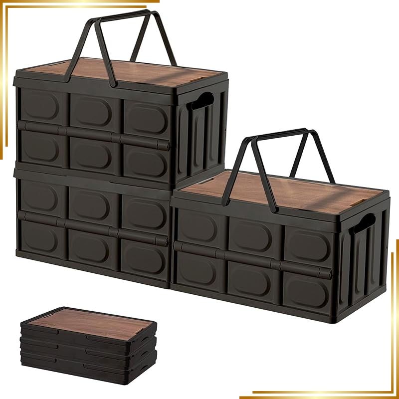 【新品】 SONGSONG 【収納ボックス 折りたたみ】 キャンプ 35L 折りたたみ 3個セット 収納ケース 衣類 布団 小物 収納 折り畳み コンテナ キャンプ用品木製の蓋付き 持ち手 組立簡単 多機能 強い耐荷重 大容量 家庭用 車用（ホワイト，3個 1