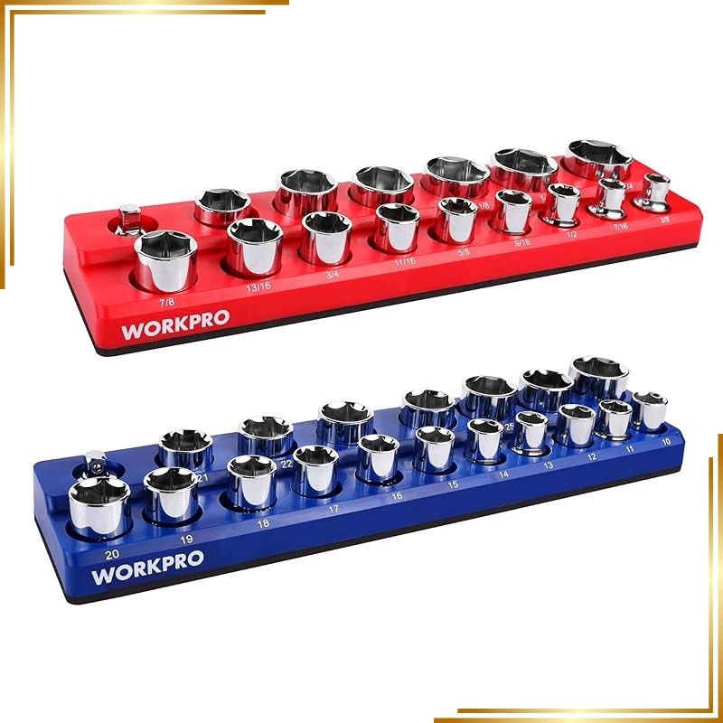 【新品】 WORKPRO 1/2インチ 磁気ソケットオーガナイザーセット SAE&メトリック磁気ソケットホルダー 2ピース ツールボックス ツールカート用標準ソケット35個収納 (ソケットは含まれていません) 0
