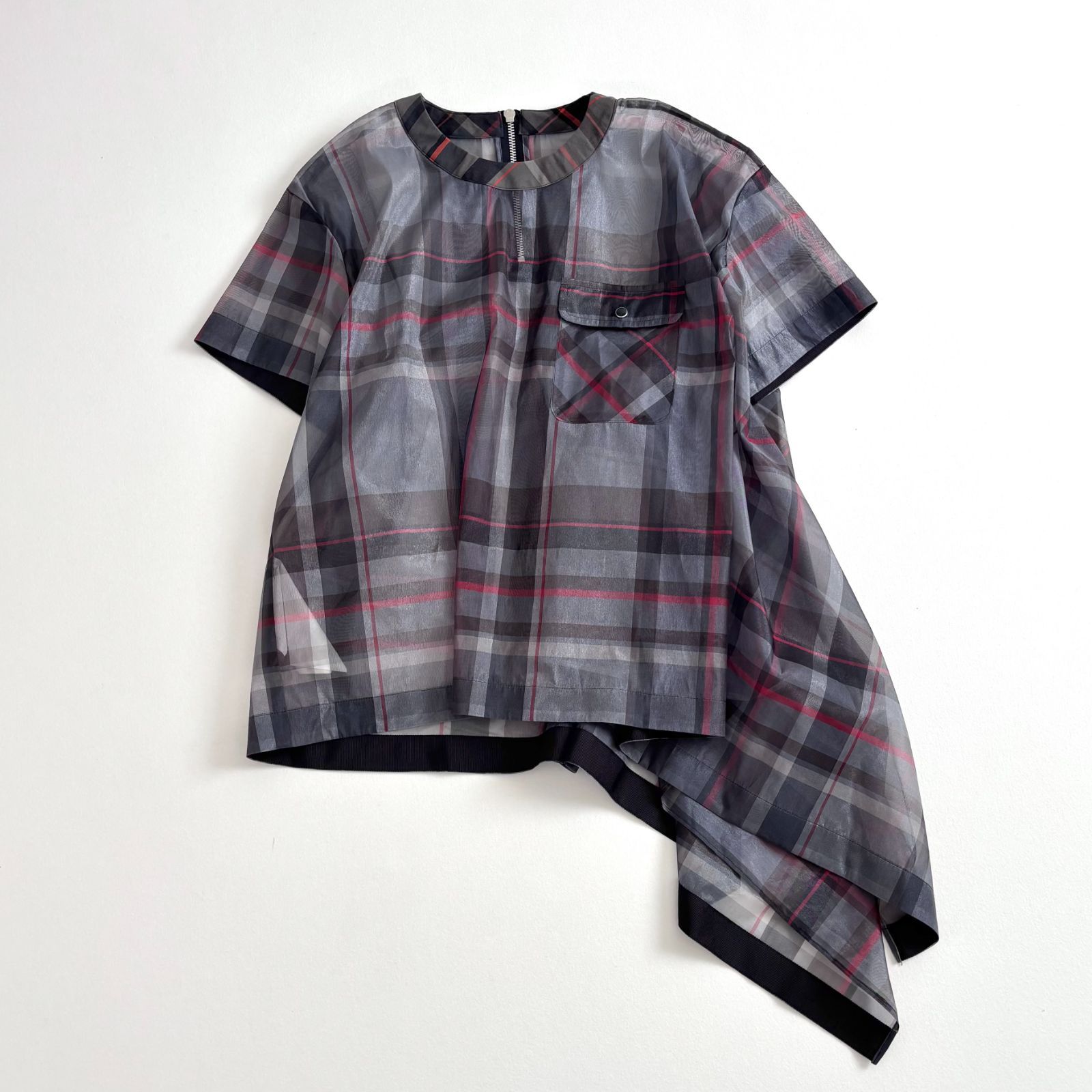 sacai サカイ Glencheck Asymmetry Shirt チェック柄 半袖カットソー 