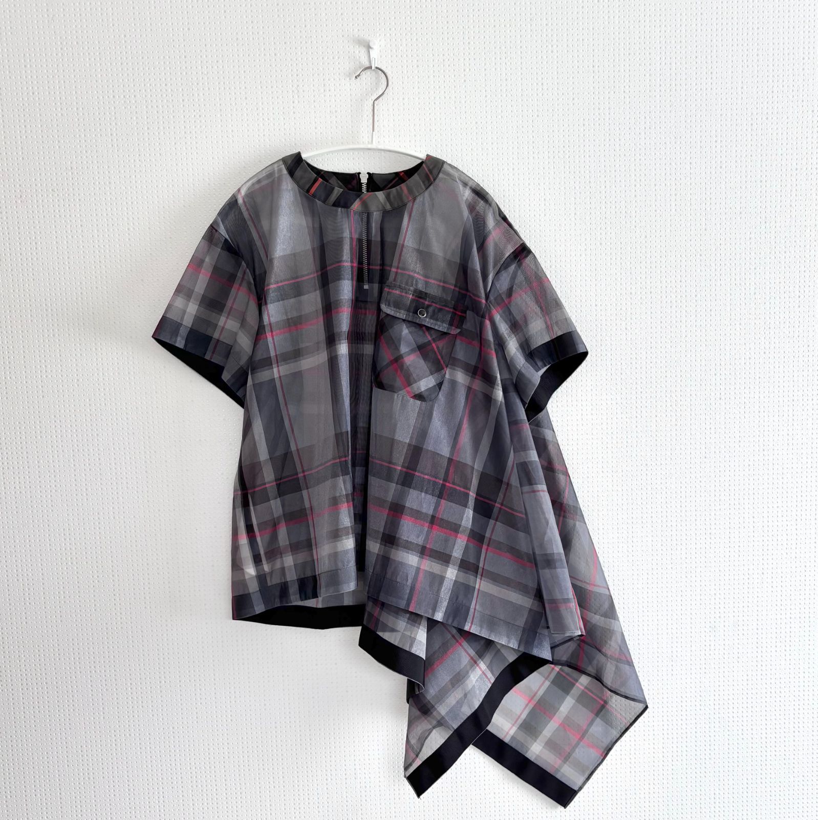 sacai サカイ Glencheck Asymmetry Shirt チェック柄 半袖 sacai サカイ Glencheck Asymmetry Shirt チェック柄 半袖