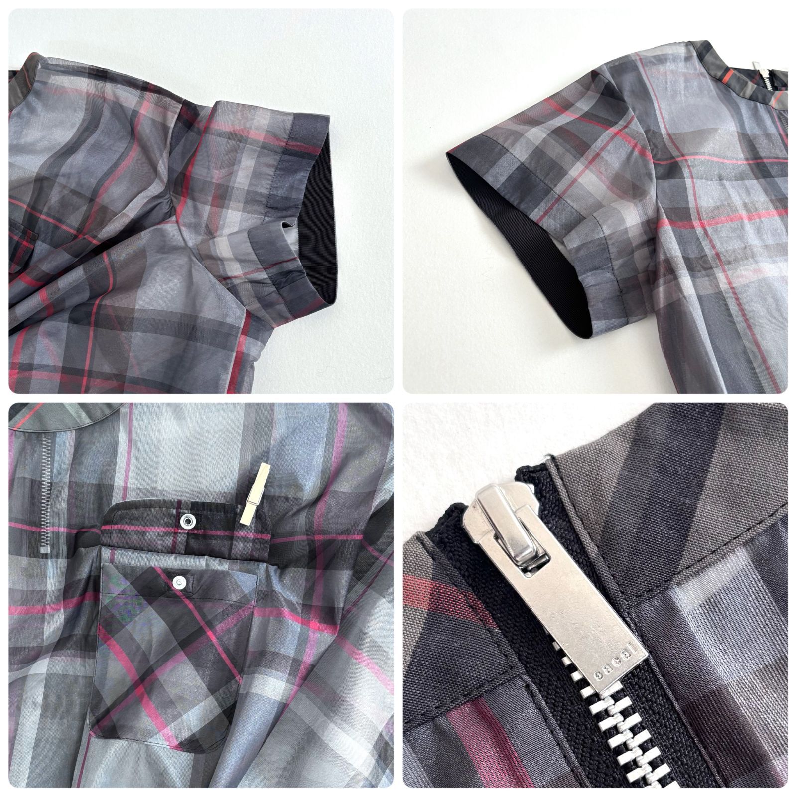 sacai サカイ Glencheck Asymmetry Shirt チェック柄 半袖 sacai サカイ Glencheck Asymmetry Shirt チェック柄 半袖