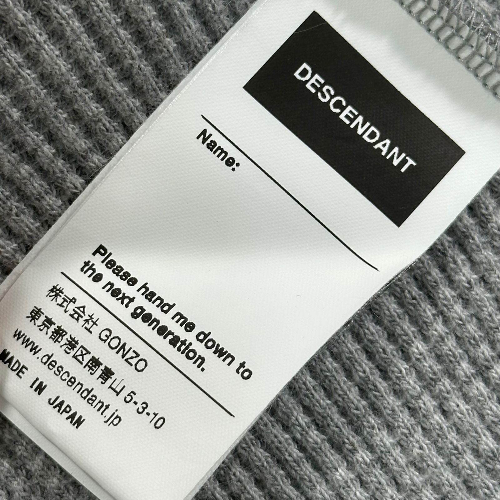 DESCENDANT(ディセンダント) GAUFRE WAFFLE LS ゴーフル ワッフル 長袖 