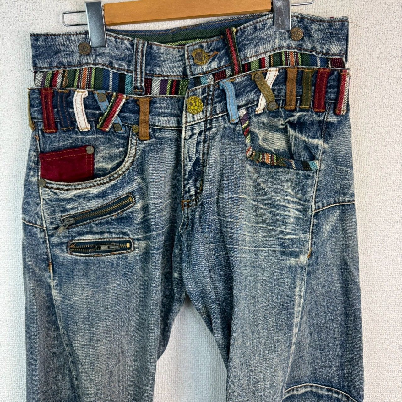 Joneaa デニムパンツ 総柄 インディゴ M-30サイズ メンズ 古着 