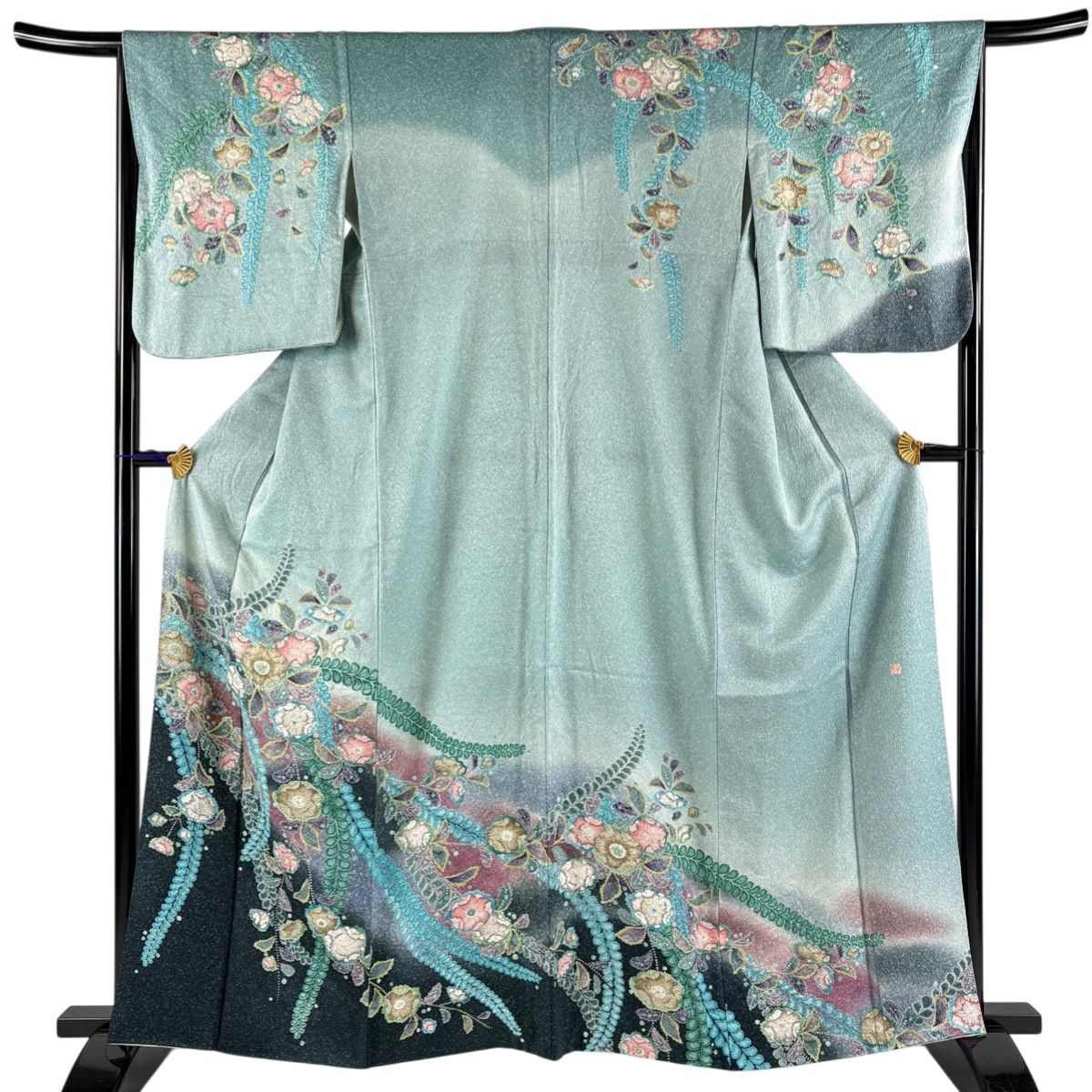 訪問着 身丈164cm 裄丈68cm L 袷 草花 破れ色紙 金糸 金彩 紫 正絹