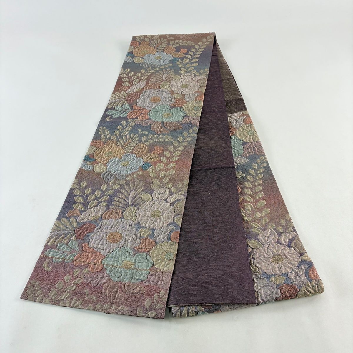 美品】 袋帯 秀品 辻が花柄 椿 金糸 茶紫 六通 正絹 【中古】 - メルカリ