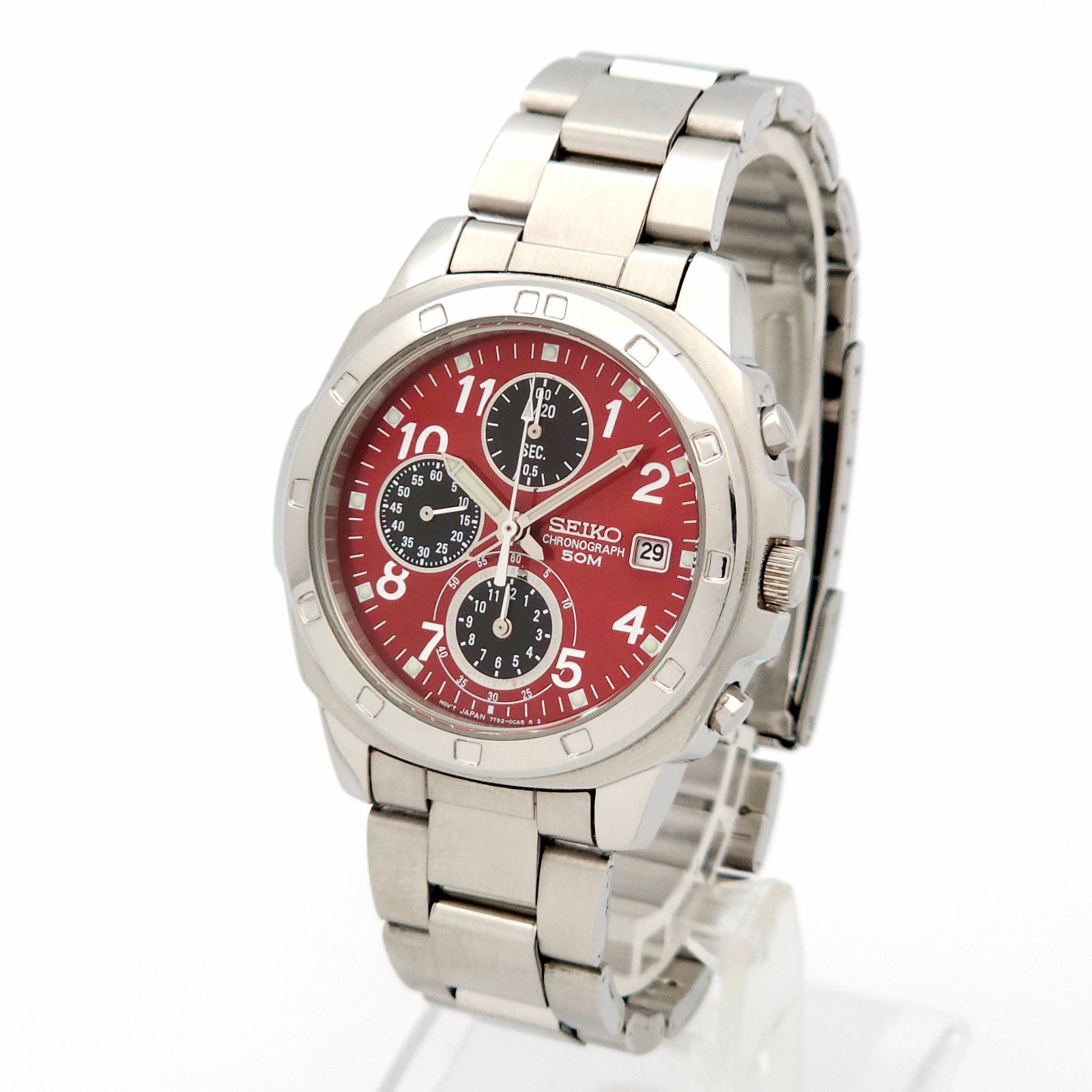 ☆良品 SEIKO セイコー クロノグラフ 7T92- 0CA0 QZ 動作品 赤 - メルカリ