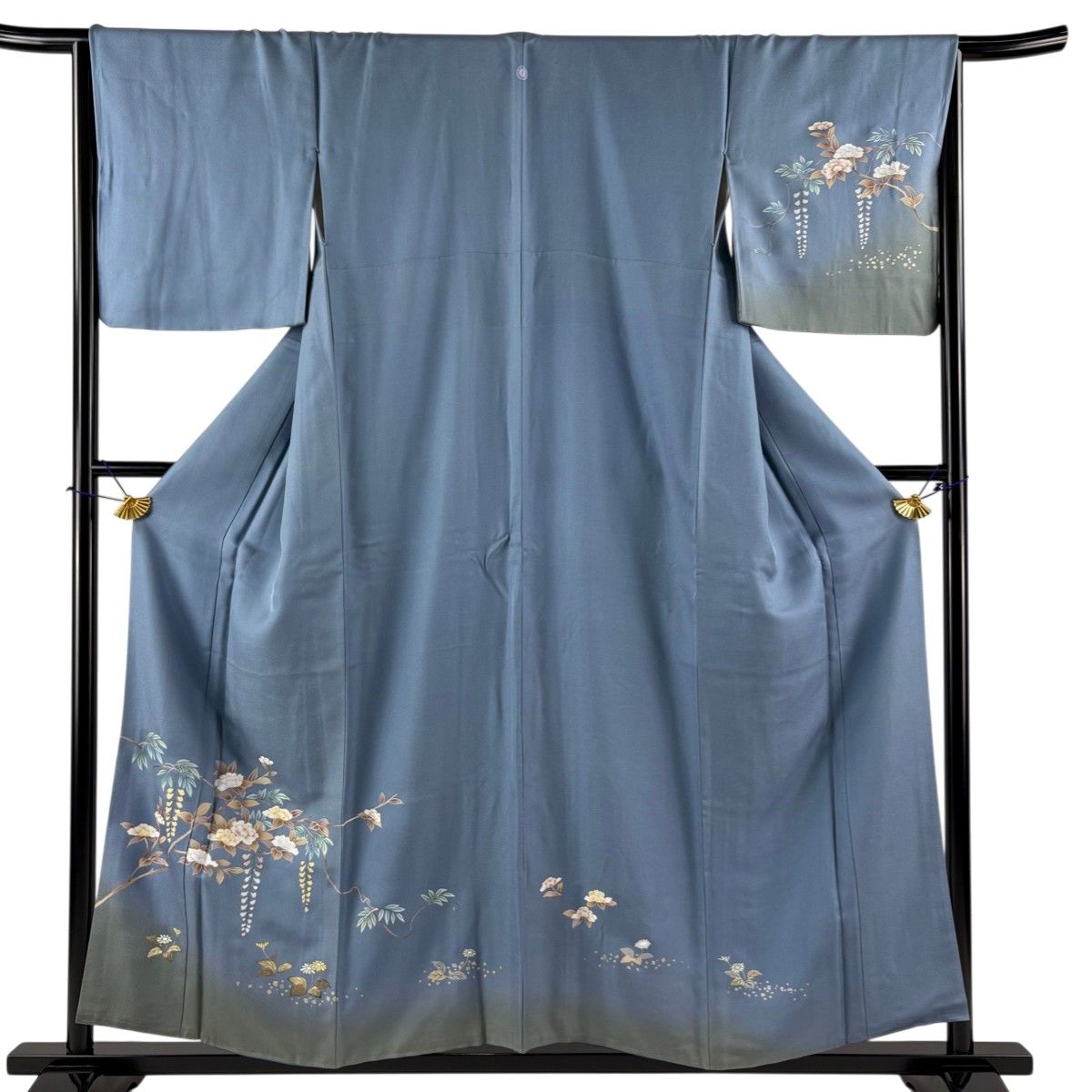 訪問着 身丈157.5cm 裄丈66cm M 袷 枝花 草花 金彩 染め分け 青 訪問着 身丈157.5cm 裄丈66cm M 袷 枝花 草花 金彩 染め分け 青