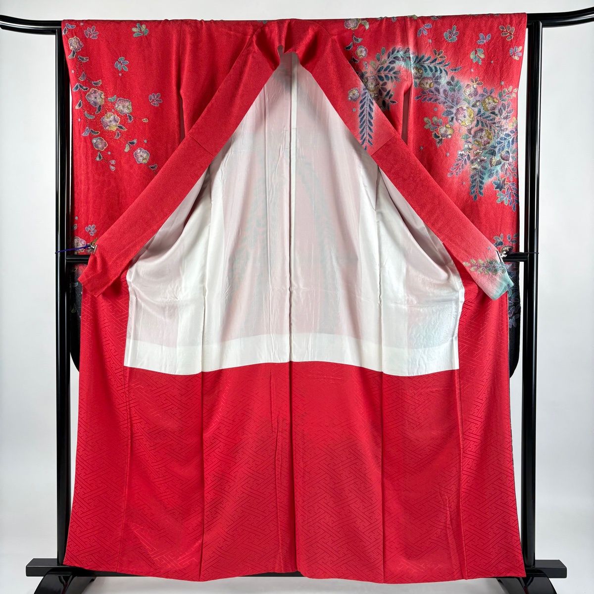 美品】 振袖 身丈160cm 裄丈63.5cm S 袷 辻ヶ花柄 金銀彩 絞り 赤 正絹 