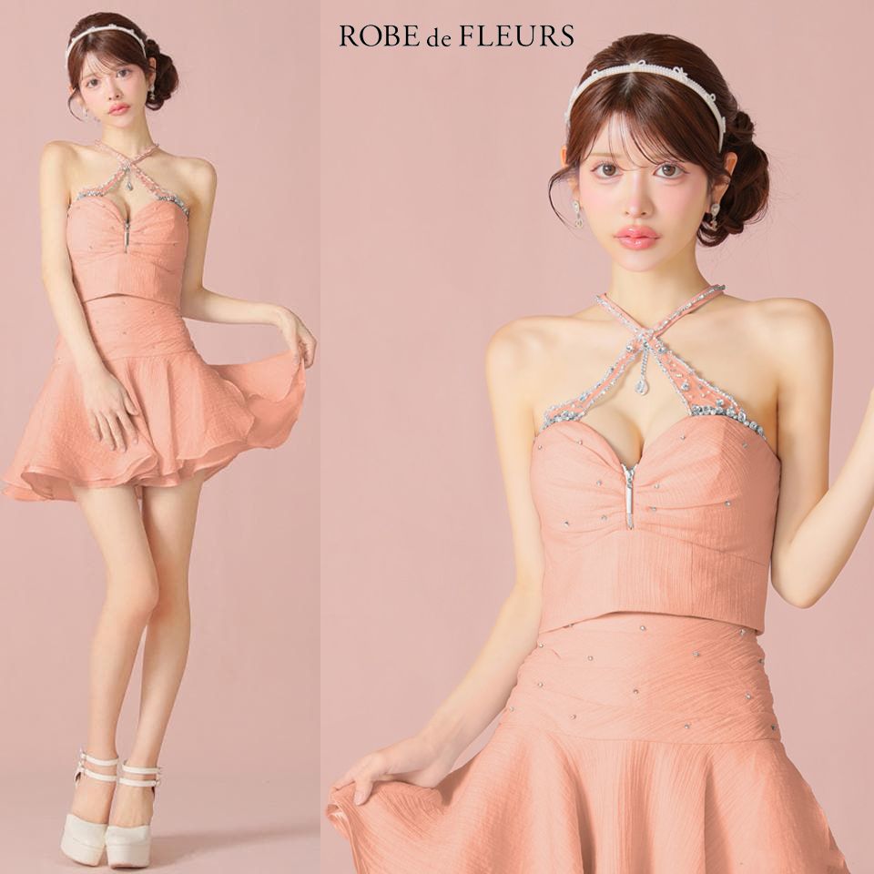 レディース ROBE de FLEURS ビジューホルターシフォンフレアミニキャバ