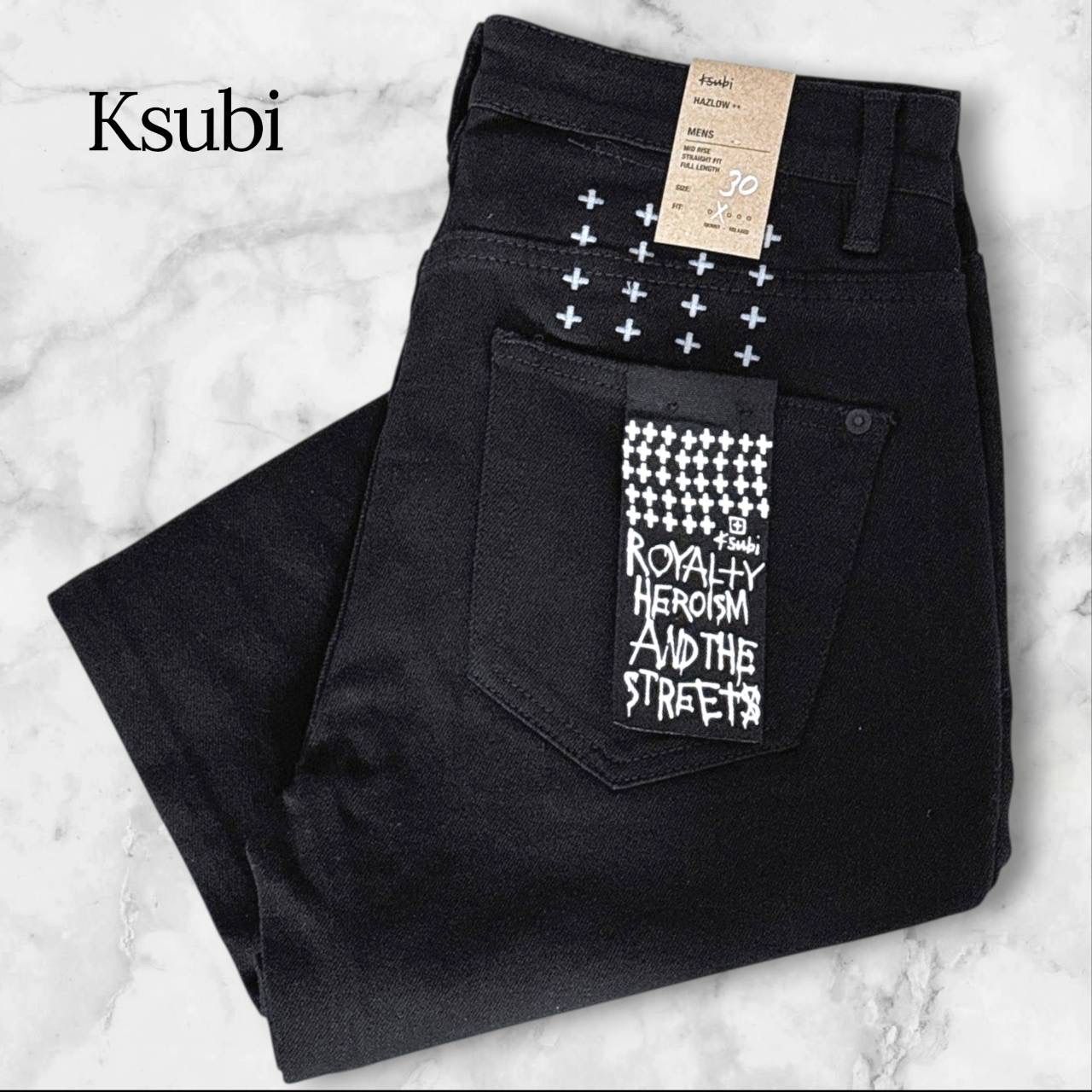 【新品タグ付き】Ksubi スビ HAZLOW ハズロー ブラック デニムパンツ ストレート クロス刺繍 メンズ 30 黒 ストリート ジーンズ ボトムス かっこいい スタイリッシュ ブラックデニム ジーンズ B1118