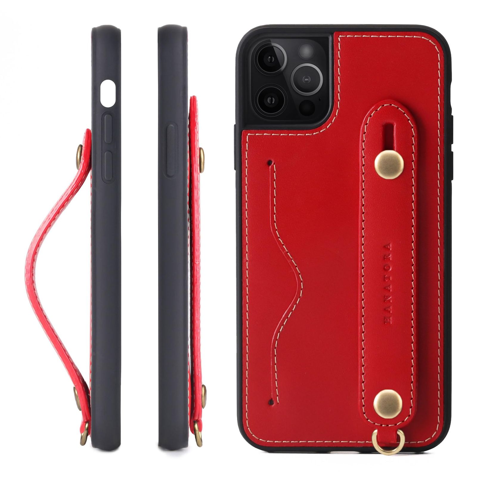 新品 HANATORA for iPhone 15Pro ケース 本革 耐衝撃 背面ベルト 