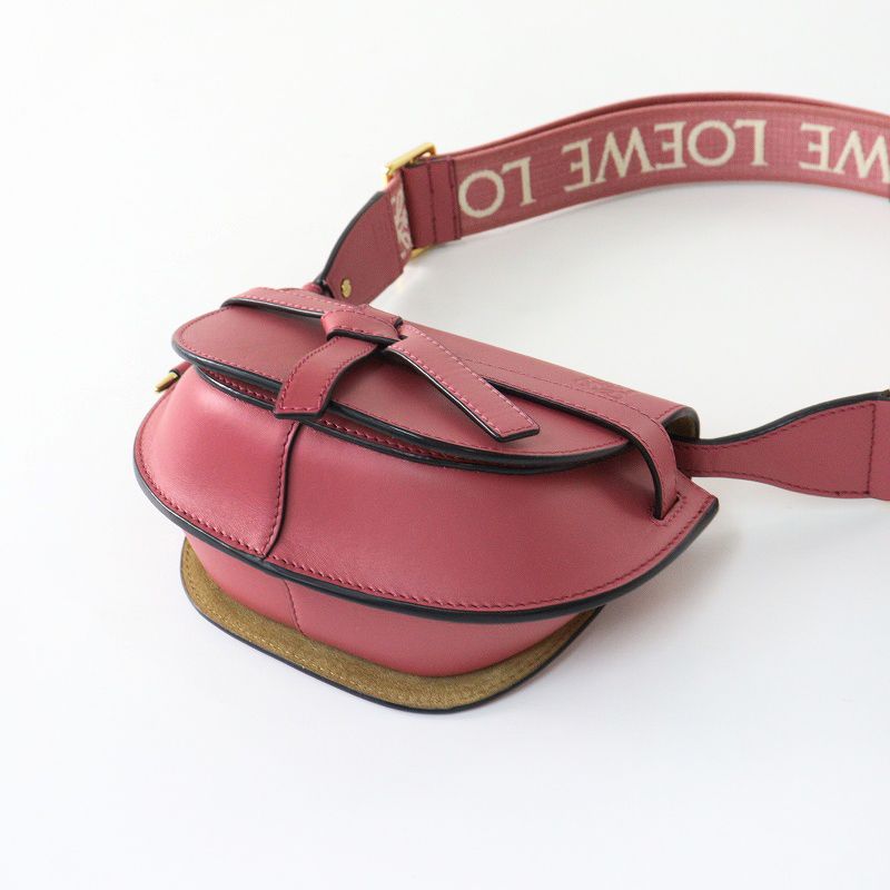 1円 良品 LOEWE ロエベ レザー ロゴ 2WAY ショルダー ハンド バッグ 赤 