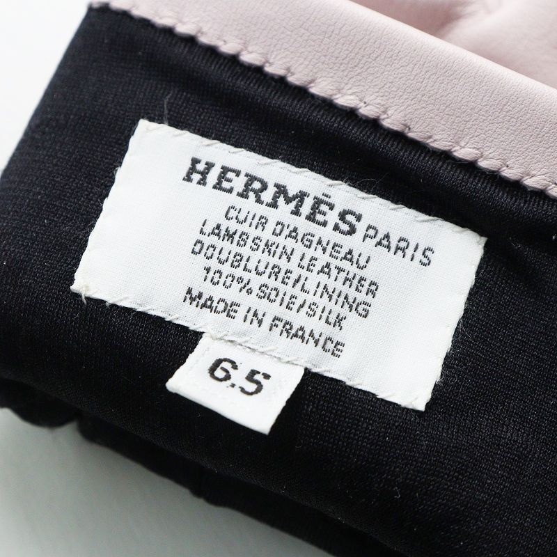 良品 箱付き JPタグ エルメス HERMES Hリフト 刺繍 レザーグローブ 6.5