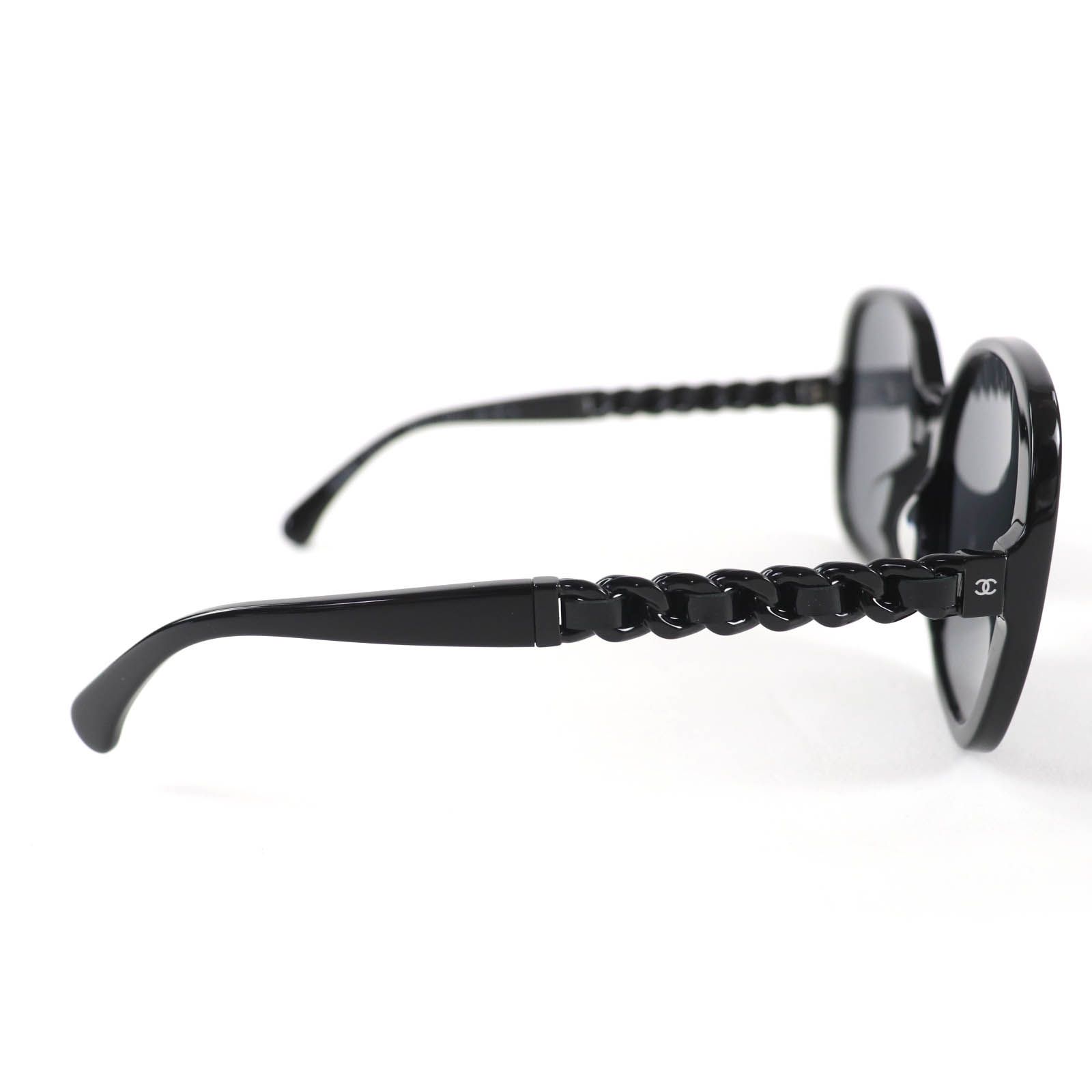 美品☆CHANEL シャネル 5470-Q-A ココマーク チェーン エナメルレザー使い サングラス ブラック 57□17 140 ケース付き イタリア製 レディース 美品☆CHANEL シャネル 5470-Q-A ココマーク チェーン エナメルレザー
