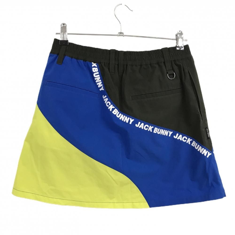 ジャックバニー スカート ブルー×イエロー ロゴプリント ストレッチ 