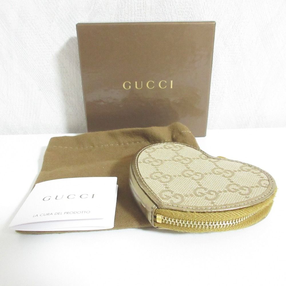 良品 GUCCI グッチ GG柄 ハート型 コインケース 152615 ゴールドカラー 