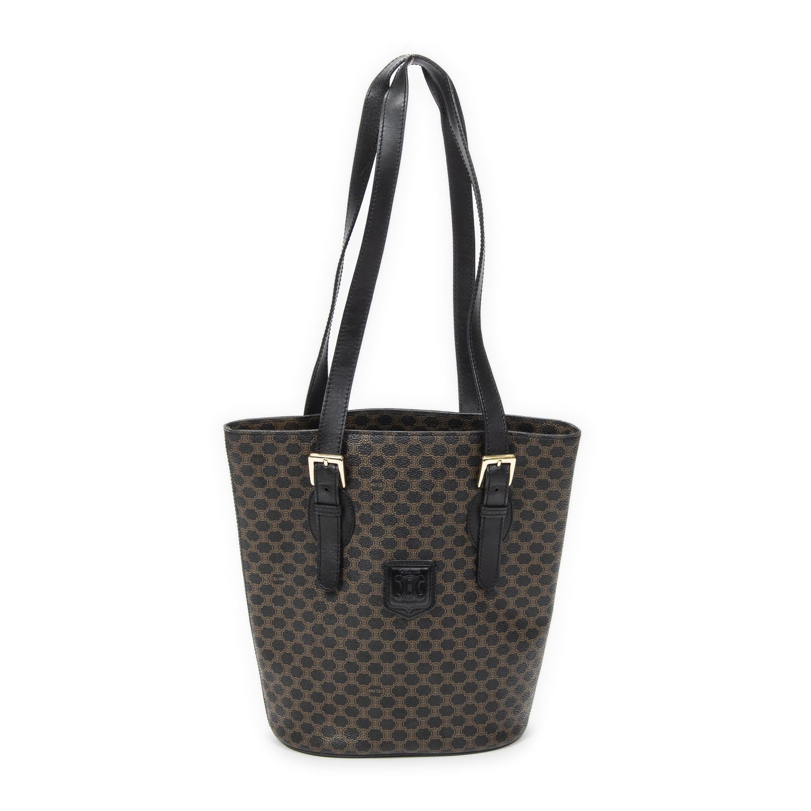 中古] CELINE セリーヌバケツ型トートバッグブラック/ブラウンマカダム 