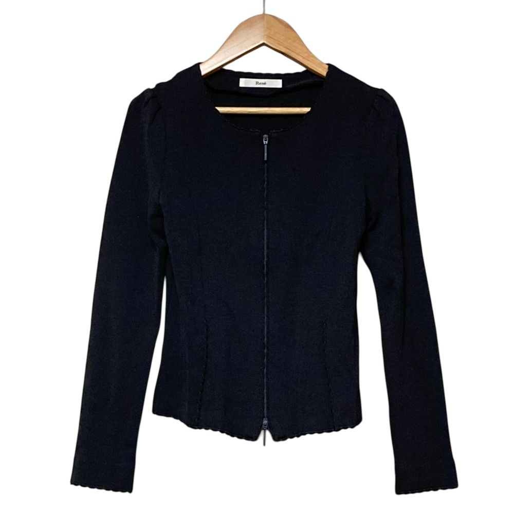 美品 Rene ルネ ジップアップ ノーカラーニットジャケット サイズ34 