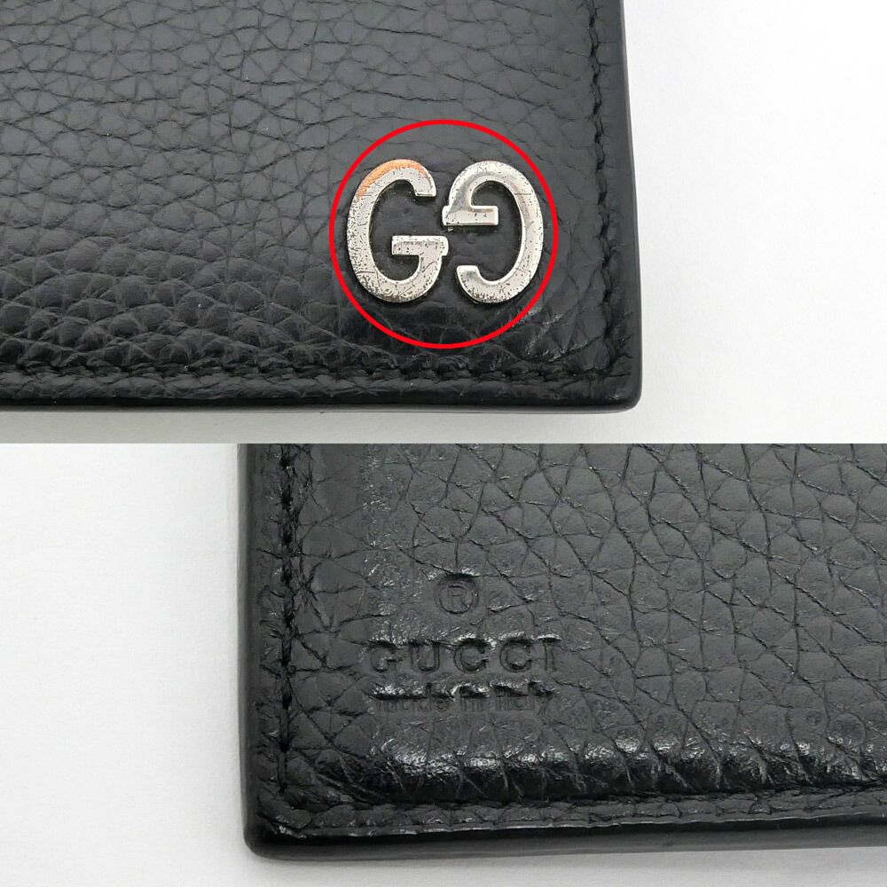 名東】グッチ 二つ折り財布 473922 ブラック 黒 シルバー金具 財布