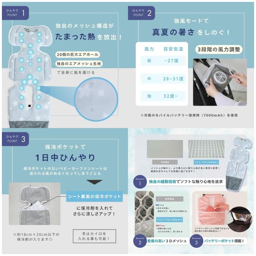 2777ベビーカーシート 夏 ファン付き扇風機暑さ対策 チャイルドシート 