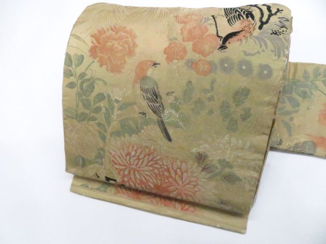 ☆ 名古屋帯 かわいい犬に花模様 鳥の子色 金糸 O-5401 名古屋帯 かわいい犬に花模様 鳥の子色 金糸 O-5401 | MOT.GOV.AF