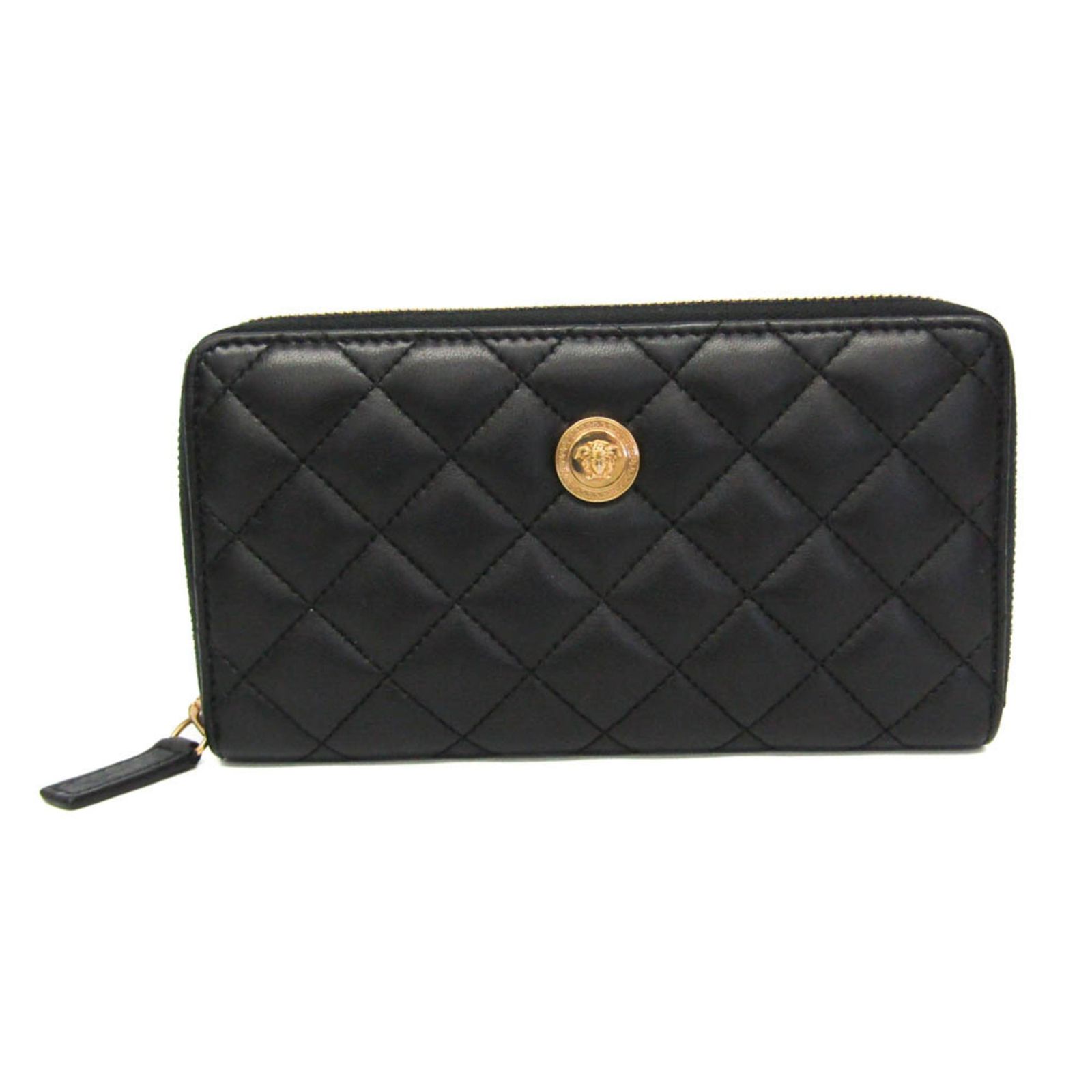 【VERSACE】 キルティング 黒 ゴールド レザー 長財布 ヴェルサーチェ(Versace) メドゥーサ キルティングレザー ラウンド