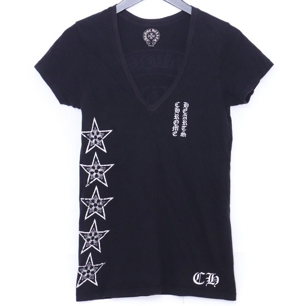 クロムハーツ スターヴァーティカルロゴ VネックTシャツ / 半袖カットソー S CHROME HEARTS レディース スターヴァーティカルロゴ VネックTシャツ