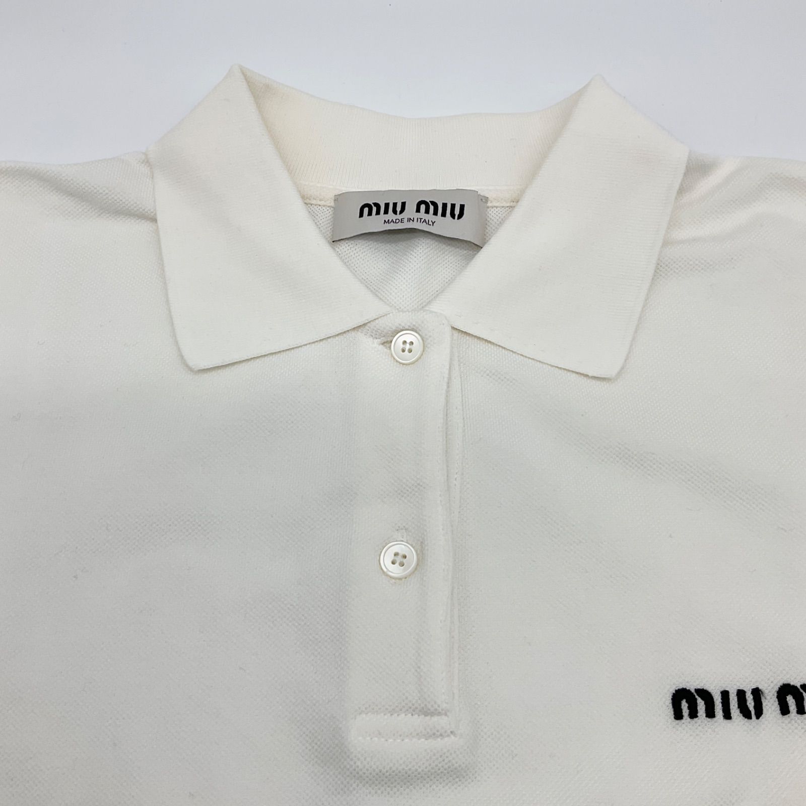 miumiu ミュウミュウ コットンピケ 半袖 ポロシャツ ホワイト Mサイズ