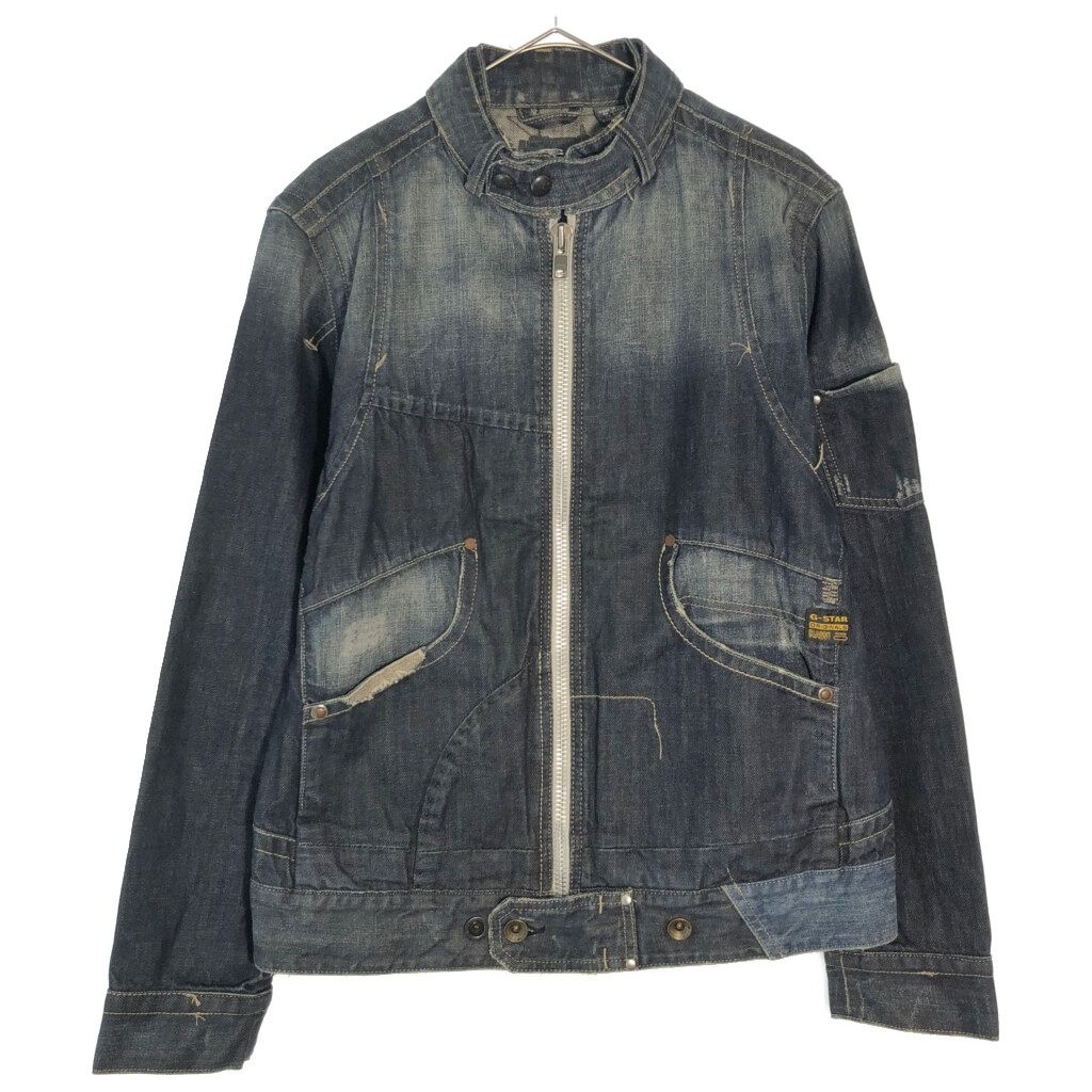 G-STAR RAW ジースターロウ デニムライダースジャケット Y2K ブルー(メンズ L)中古 古着 X6663 G-STAR RAW ジースターロウ デニムライダースジャケット Y2K ブルー