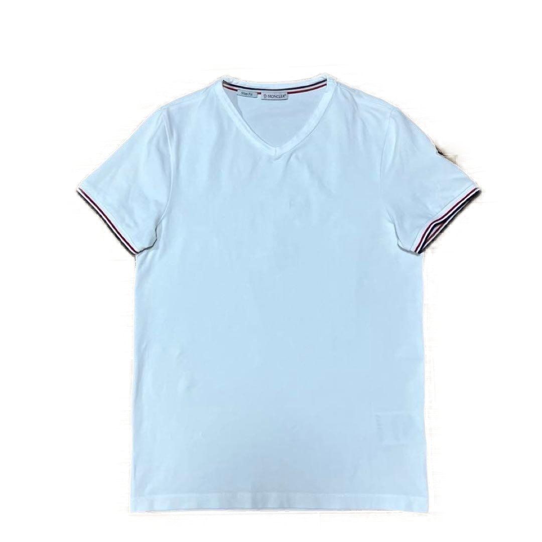モンクレール スリムフィット Vネック Tシャツ S ホワイト 3S81