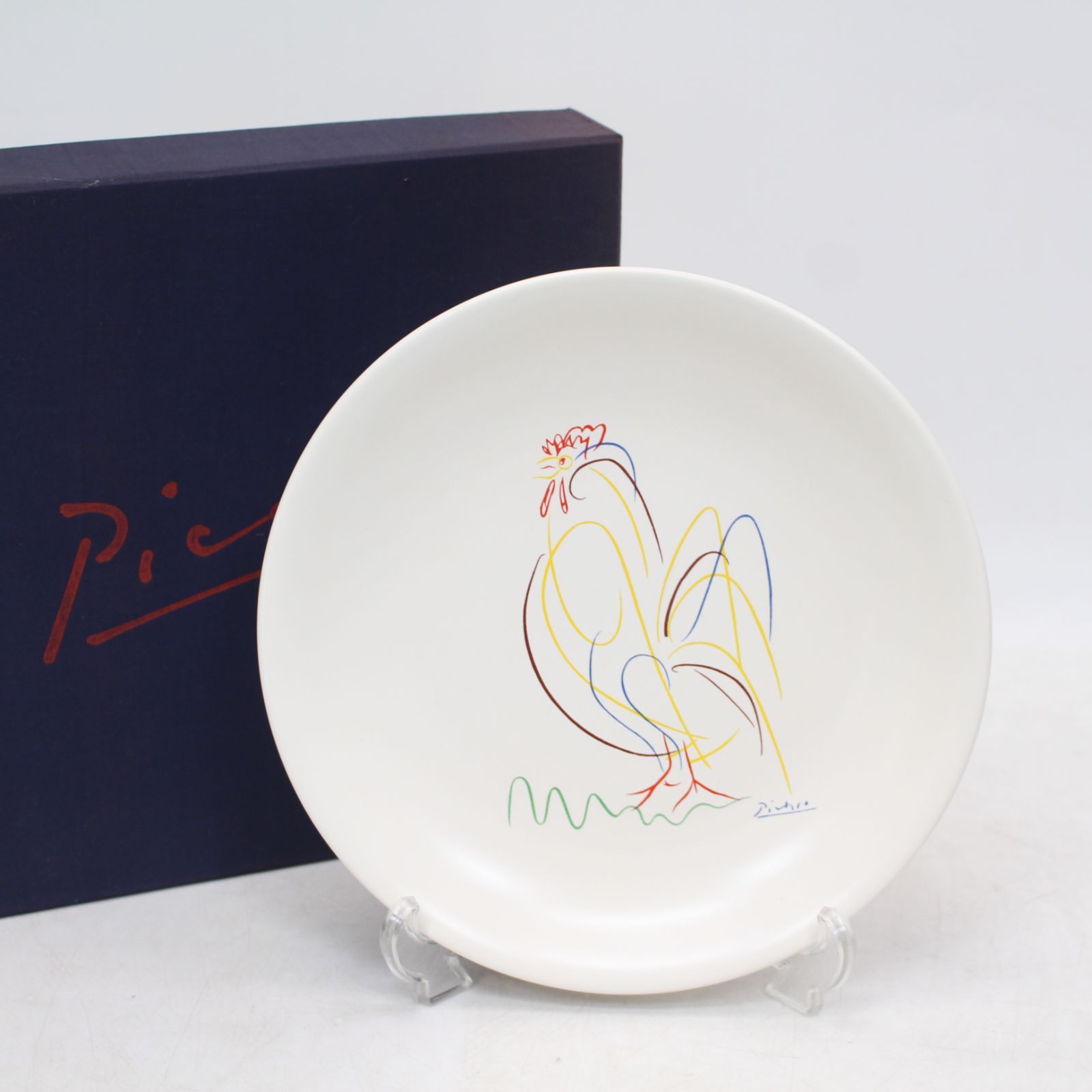 ピカソ飾り皿(にわとり) 812)ピカソ 絵皿 鶏デザイン 陶器製プレート 飾り皿 直径約24cm 箱付き