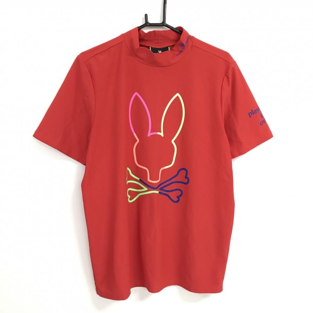 新品，2025 【美品】サイコバニー 半袖ハイネックシャツ レッド 蛍光