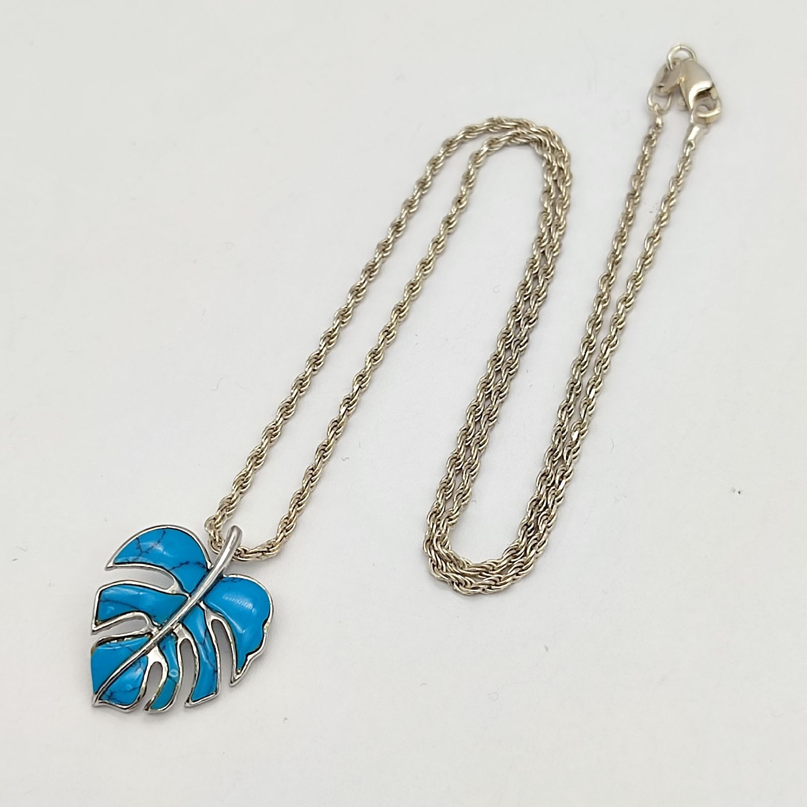 美品】ターコイズリーフモチーフネックレス SILVER シルバー925 6.2g 